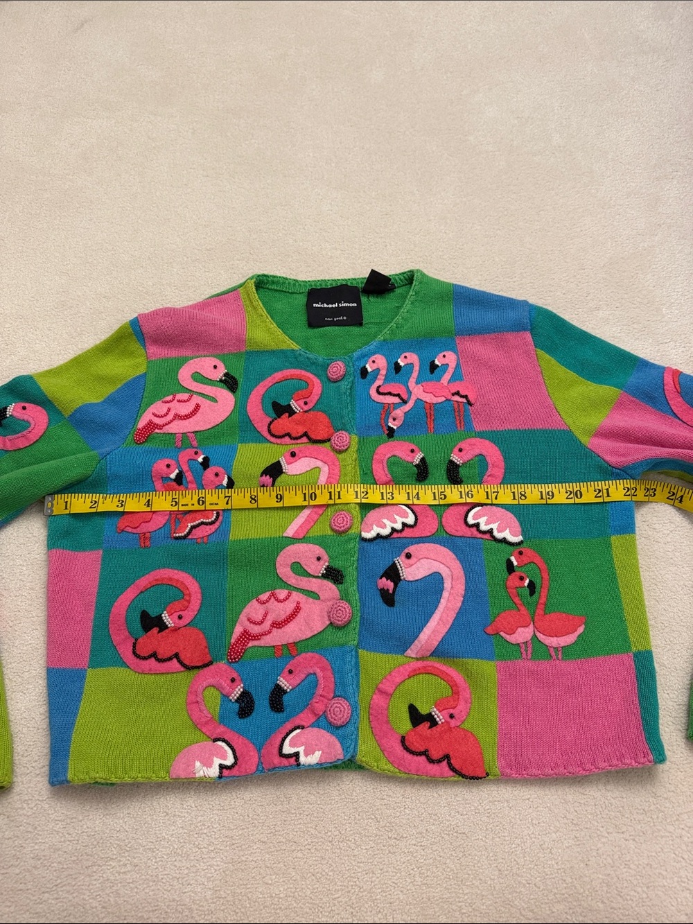 Michael Simon colorful vintage 1999 Flamingo knit sweater cardigan size L - Picture 3 of 15